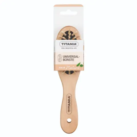 Titania - щетка для волос, дерево, с деревянными зубьями, овальная, 18см