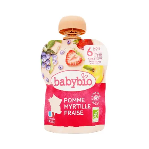 ხილფაფა მარწყვი ვაშლი მოცვი 0147 ბეიბი ბიო - Baby Bio