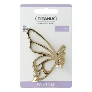 Titania заколка для волос, металлическая, в форме бабочки, золотистая, 7.5 см